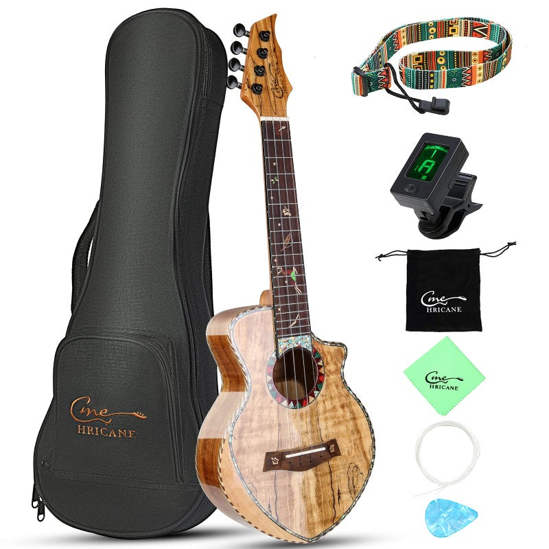 Hricane Concert Ukulele 23 inch UKS-2, 4 Strings Ukeleles For Beginners, Sapele Hawaiian Ukele with Ukulele Case and Ukele String Set (Spalted Maple Glossy) - Image 1