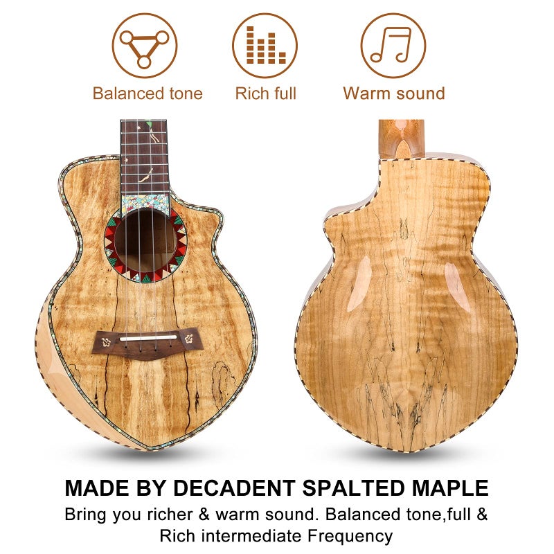 Hricane Concert Ukulele 23 inch UKS-2, 4 Strings Ukeleles For Beginners, Sapele Hawaiian Ukele with Ukulele Case and Ukele String Set (Spalted Maple Glossy) - Image 3