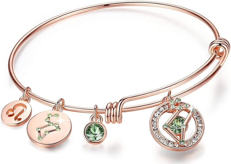 Leafael Superstar Zodiac Expandable Bangle Bracelet Made with Premium Crystals Horoscope Constellation October November Birthstone Topaz Brown Jewelry, Rose Gold Plated, 7" - Image 1