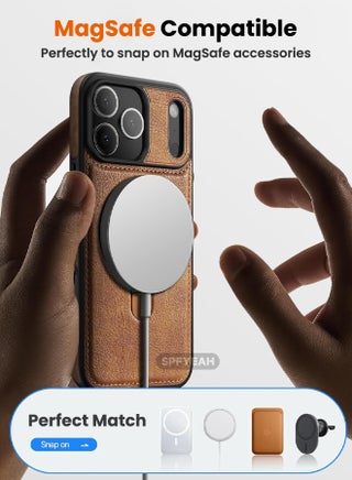 Magnetic for iPhone 17 Pro Max Leather Case, Invisible Stand [Compatible with Magsafe] Luxury, Elegant, and Beautiful Design Cover, Non-Slip Vintage Looking Slim Kickstand Phone Cover, Brown - view 3