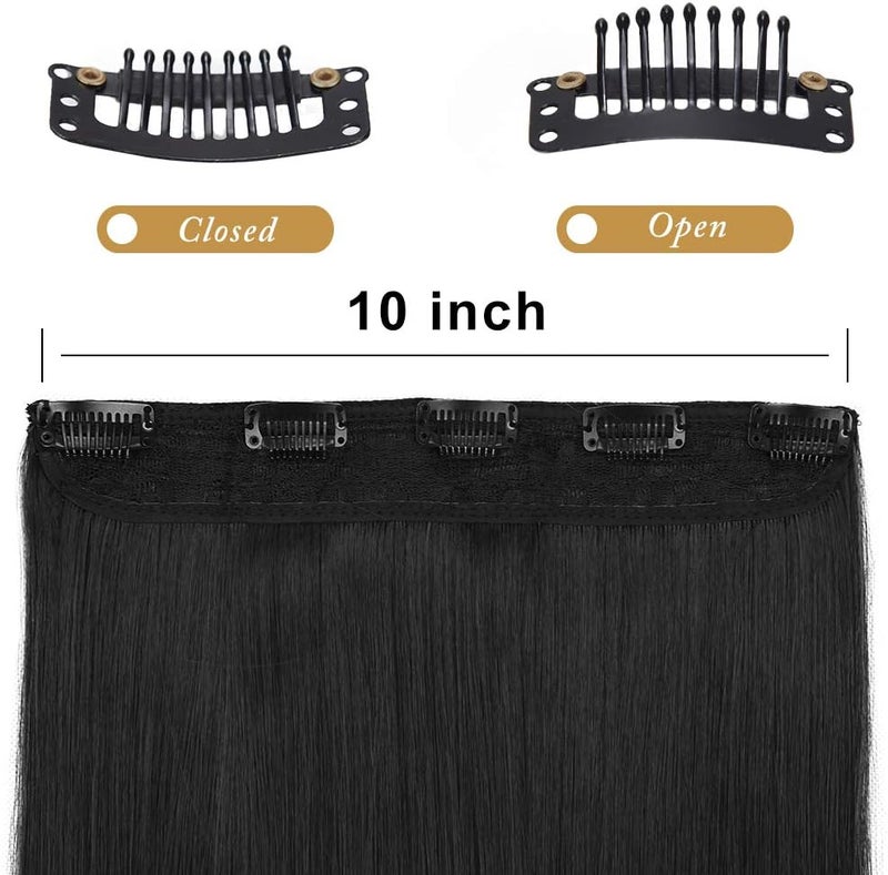 REECHO 24" Straight Clips in hair extensions Clips on Hairpieces Synthetic Hair Extensions for Women 5 Clips per Piece - Natural Black - Image 3