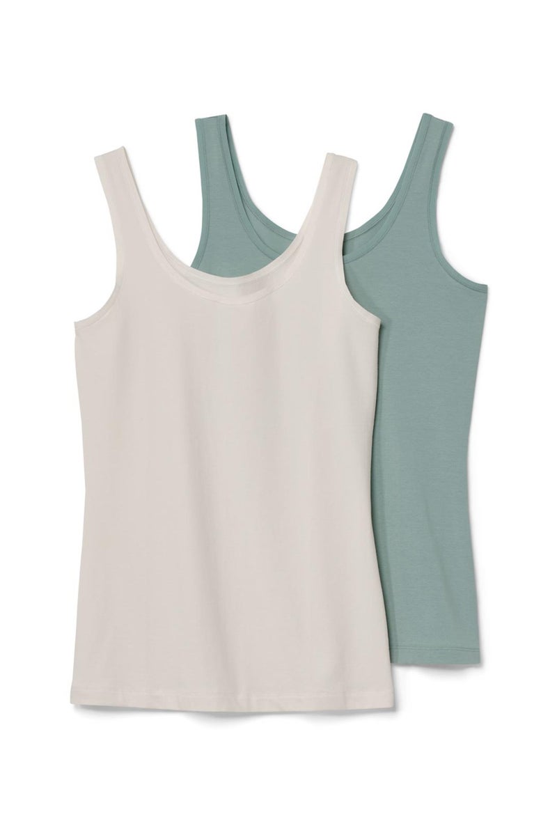 Tchibo Women 2 Piece Round Neck Sleeveless Plain Tank Top, Sage  - Image 2