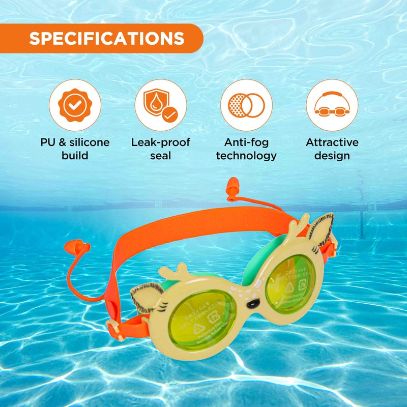 Endless EL1003 Children Swimming Goggle with Anti-Fog and UV Protection | Yellow | Attached Ear Buds and Adjustable Strap | Soft Silicone Gasket for Leak Proof | Hard Case - Image 2