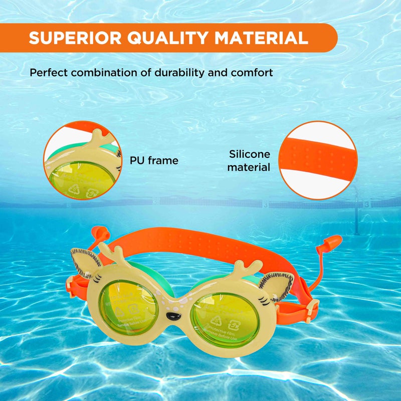 Endless EL1003 Children Swimming Goggle with Anti-Fog and UV Protection | Yellow | Attached Ear Buds and Adjustable Strap | Soft Silicone Gasket for Leak Proof | Hard Case - Image 3