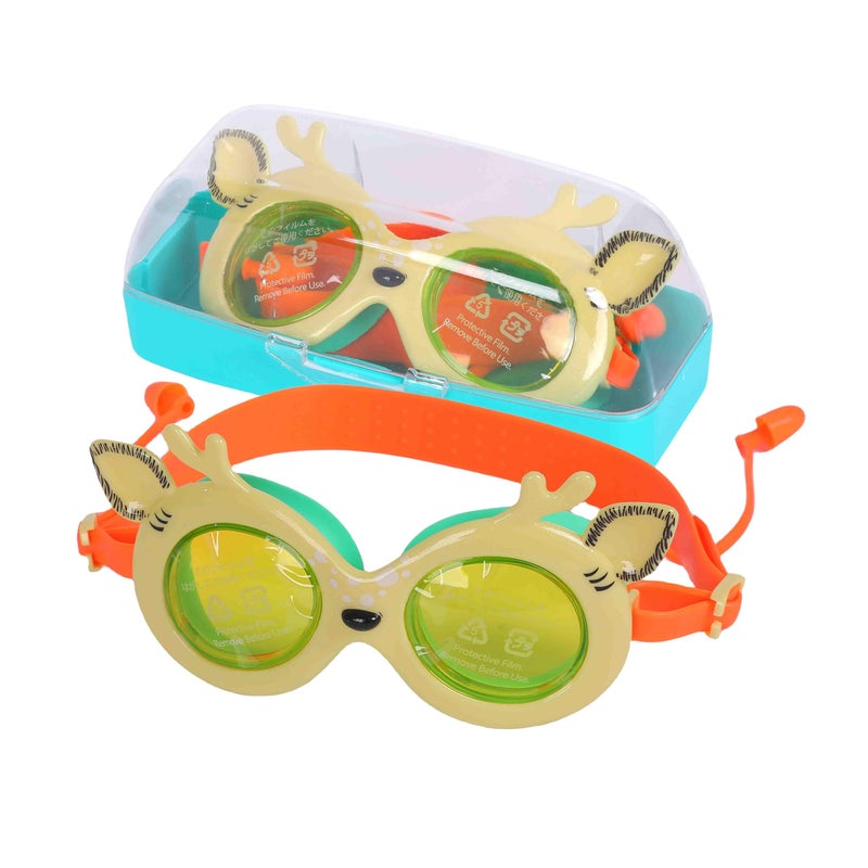 Endless EL1003 Children Swimming Goggle with Anti-Fog and UV Protection | Yellow | Attached Ear Buds and Adjustable Strap | Soft Silicone Gasket for Leak Proof | Hard Case - Image 1