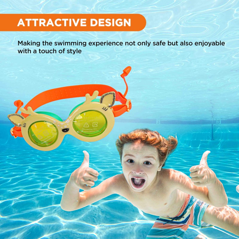 Endless EL1003 Children Swimming Goggle with Anti-Fog and UV Protection | Yellow | Attached Ear Buds and Adjustable Strap | Soft Silicone Gasket for Leak Proof | Hard Case - Image 5