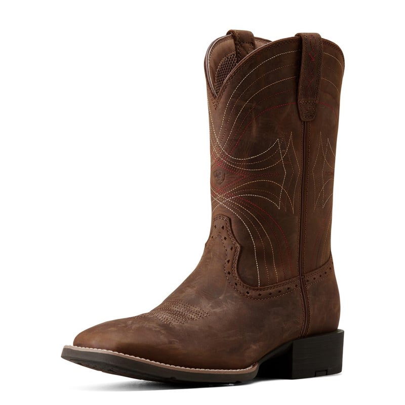 ARIAT Mens Sport Wide Square Toe Western Boot Distressed Brown 95