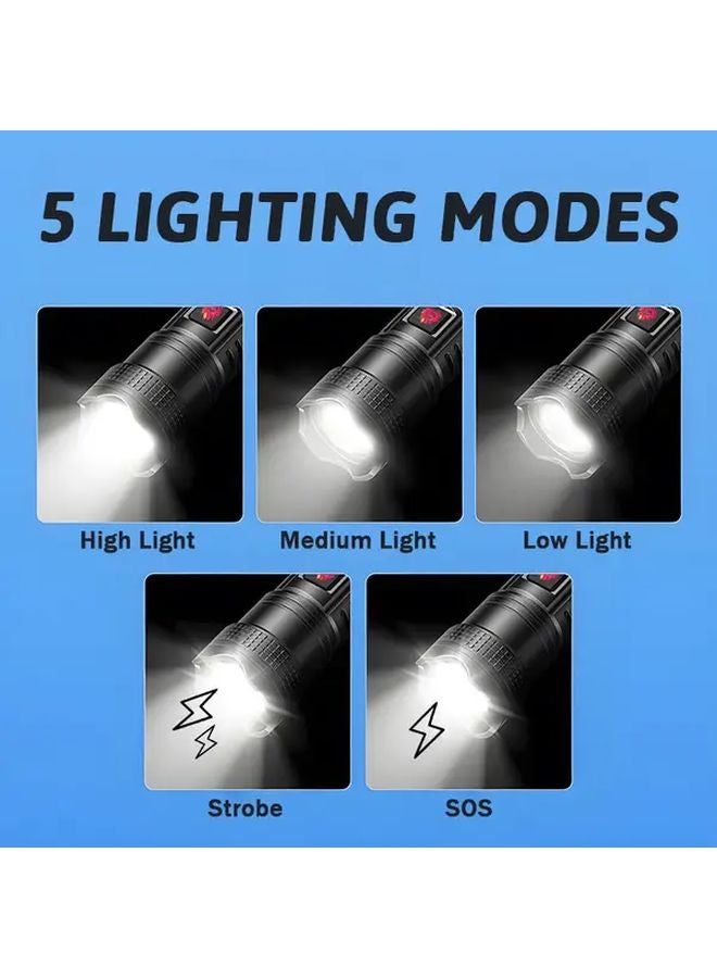 USB Rechargeable Zoomable LED Flashlight Portable Camping Hiking Emergency Light - Image 5