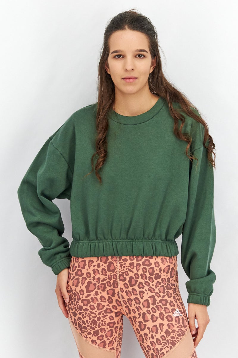Adidas Women Sportswear Fit Solid Long Sleeve Outdoor Sweatshirts, Dark Green  - Image 1