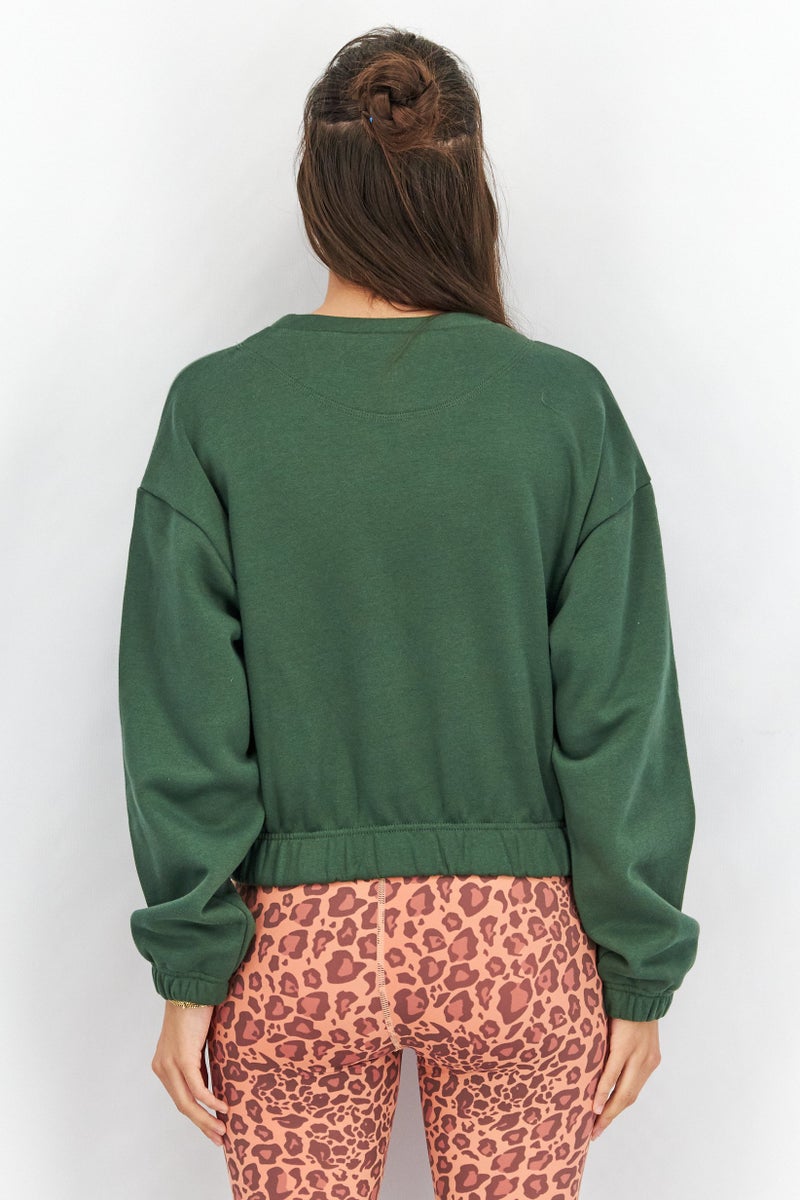 Adidas Women Sportswear Fit Solid Long Sleeve Outdoor Sweatshirts, Dark Green  - Image 2