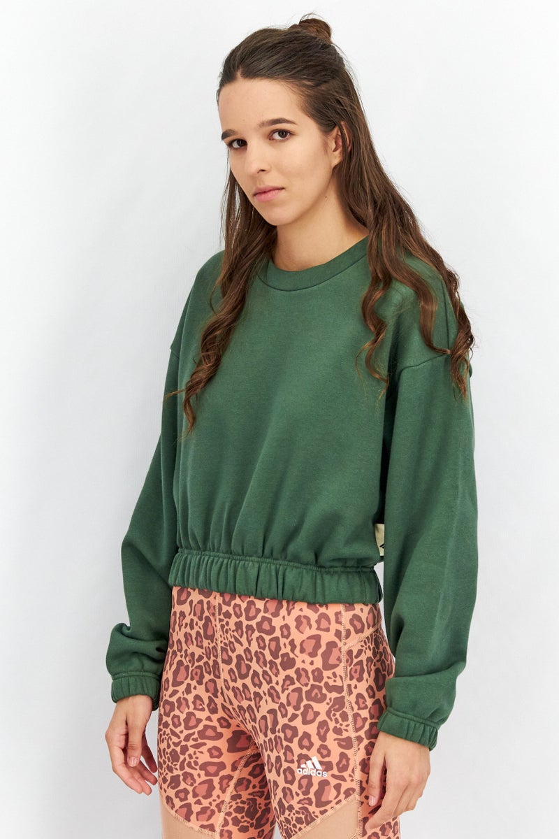 Adidas Women Sportswear Fit Solid Long Sleeve Outdoor Sweatshirts, Dark Green  - Image 4