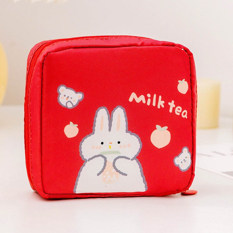 Cute Cartoon Sanitary Pad Organizer Large Capacity Red 