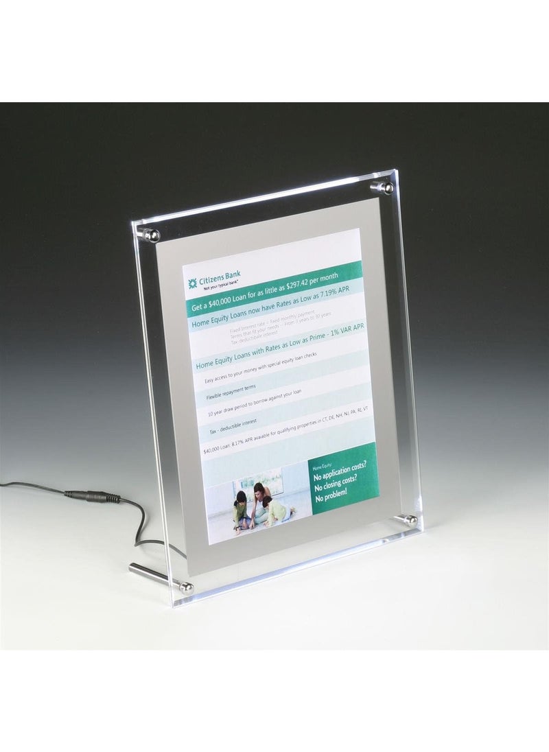 Displays2go Illuminated Picture Frame for 85 by 11 inch Photos Tabletop or Wall  Clear Acrylic  - Image 1