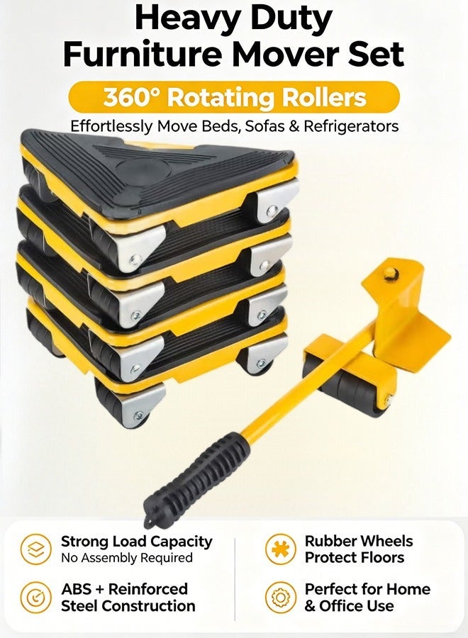 Furniture Moving Tools,5-Piece Heavy Duty Furniture Lifter, 360 Degree Rotatable Rubber Roller,For Moving Heavy Furniture,Refrigerators,Sofas,Cabinets - Image 1