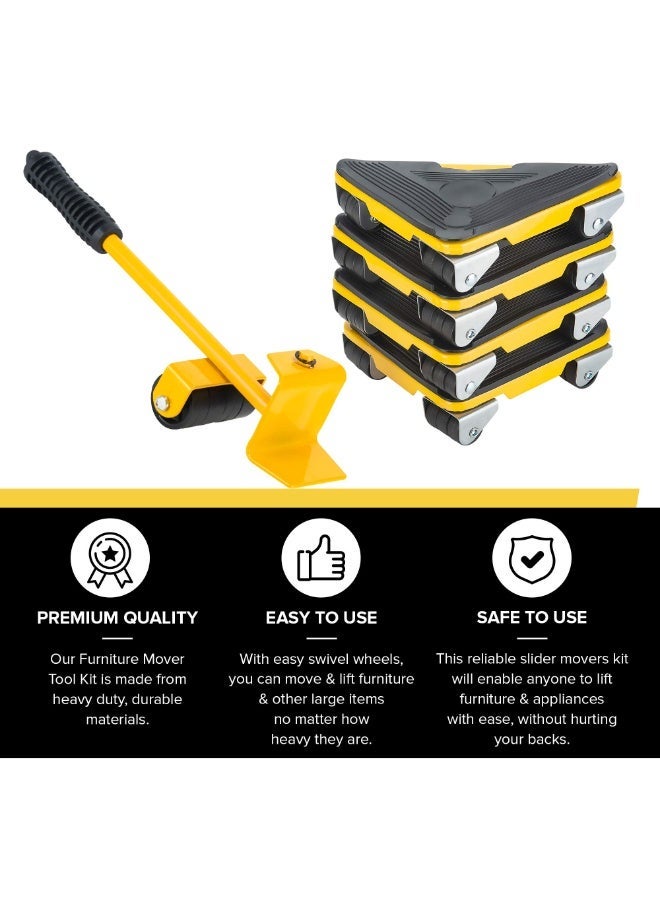 Furniture Moving Tools,5-Piece Heavy Duty Furniture Lifter, 360 Degree Rotatable Rubber Roller,For Moving Heavy Furniture,Refrigerators,Sofas,Cabinets - Image 4