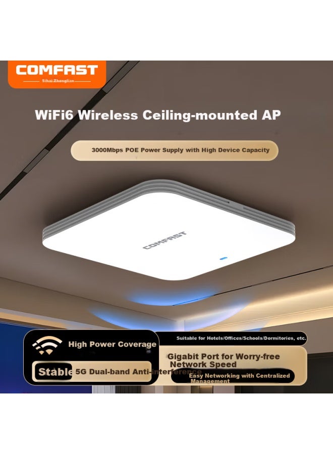 Comfast Wifi6 Ceiling Mount Wireless Ap Ax3000 Dual-band 5g Gigabit Router Commercial Villa Hotel Mall High-power Full Coverage Cf-e393ax - Image 1