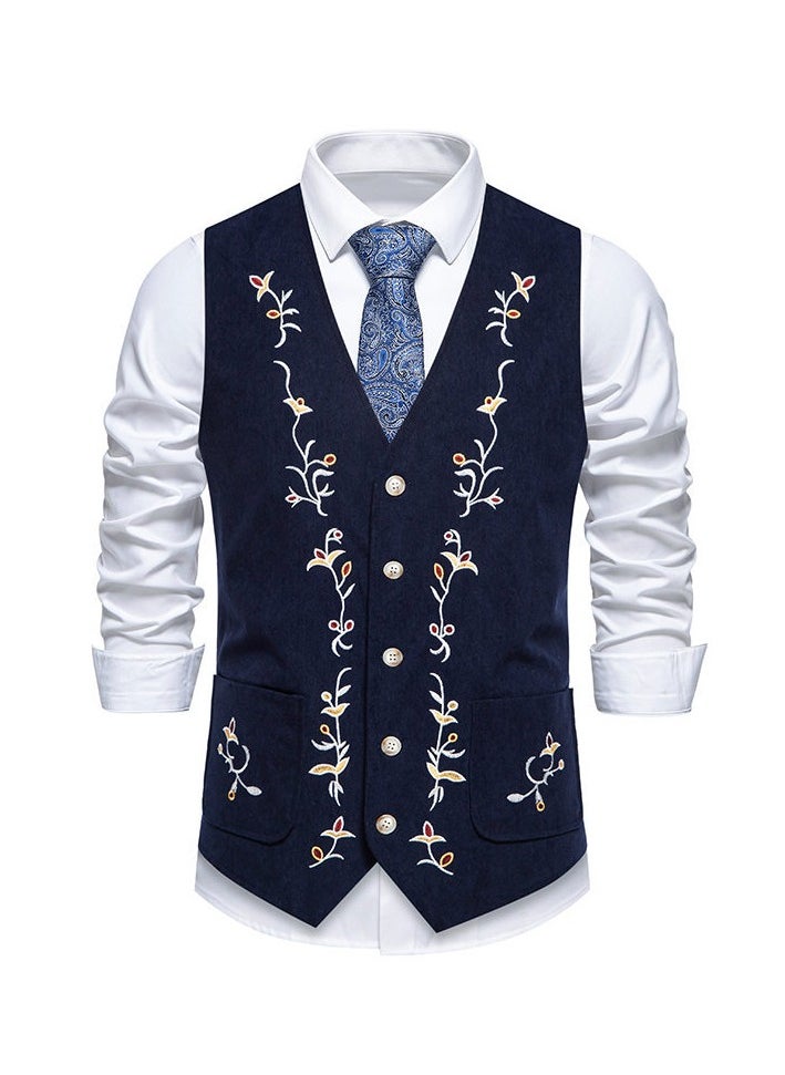 KUYING New Fashion Embroidered Single Breasted Suit Vest  - Image 1