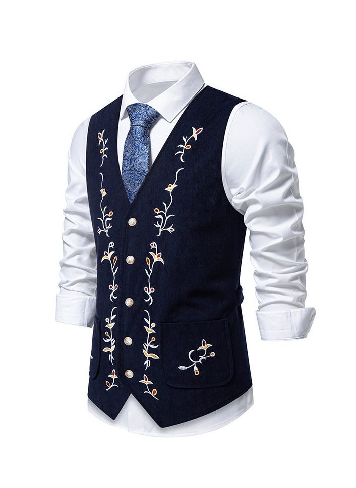 KUYING New Fashion Embroidered Single Breasted Suit Vest  - Image 2