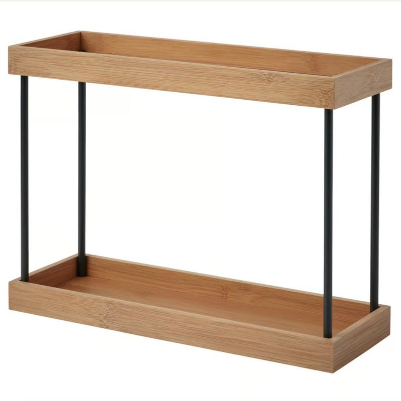 1-Pack Double-Layer Bamboo Kitchen Countertop Organizer, Countertop Spice Rack, Multi-Functional Storage Shelf, Simple and Natural Style Home Organizer, Standing Shelf - Image 1