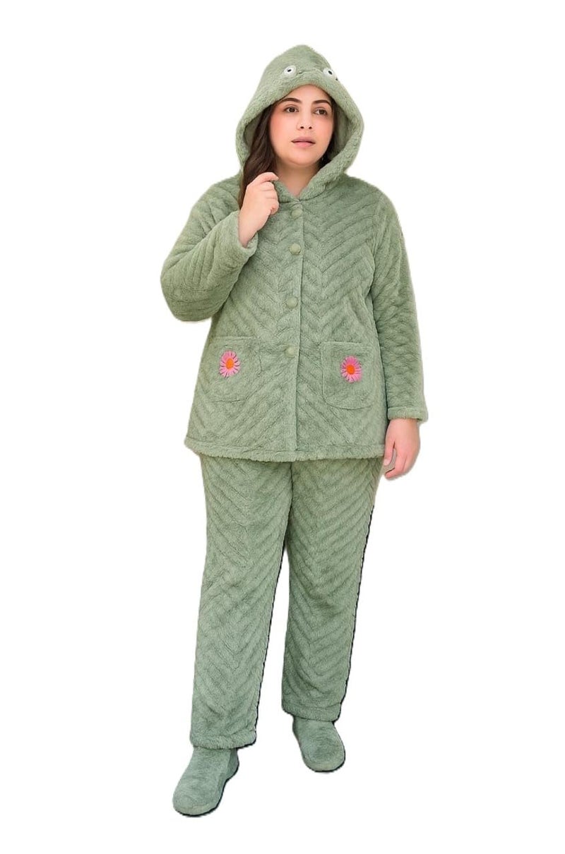 Ukal Women's Wool Blend & Fleece Long Sleeve Pullover Hoodies Set Full Length Winter Nightwear Pajama and top Set Tracksuit Gym Suit Night Suit (in, Alpha, XL, Plus Size, Green) - Image 4