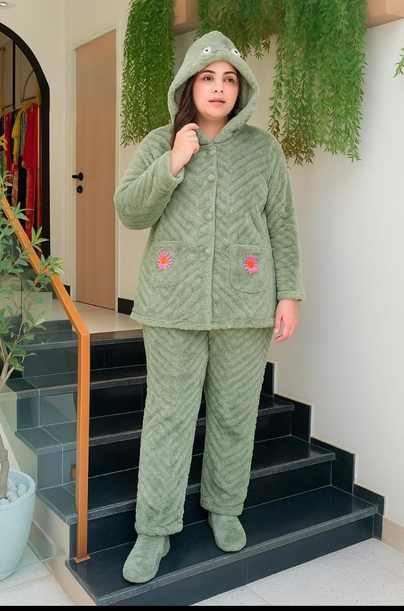 Ukal Women's Wool Blend & Fleece Long Sleeve Pullover Hoodies Set Full Length Winter Nightwear Pajama and top Set Tracksuit Gym Suit Night Suit (in, Alpha, XL, Plus Size, Green) - Image 2
