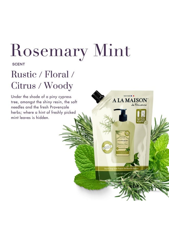 A La Maison - French Liquid Hand Soap Ecofriendly Refill Pouch Rosemary Mint Natural Hand Wash Made With Essential Oils Biodegradable Plantbased Vegan Alcohol & Paraben Free (33.8 Oz 2 Pack) - Image 1
