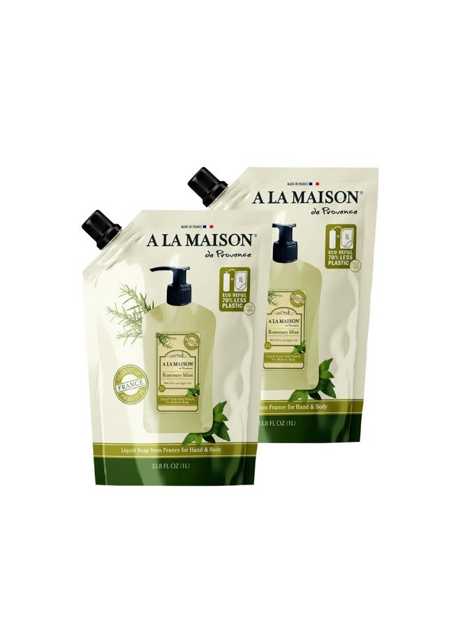 A La Maison - French Liquid Hand Soap Ecofriendly Refill Pouch Rosemary Mint Natural Hand Wash Made With Essential Oils Biodegradable Plantbased Vegan Alcohol & Paraben Free (33.8 Oz 2 Pack) - Image 1