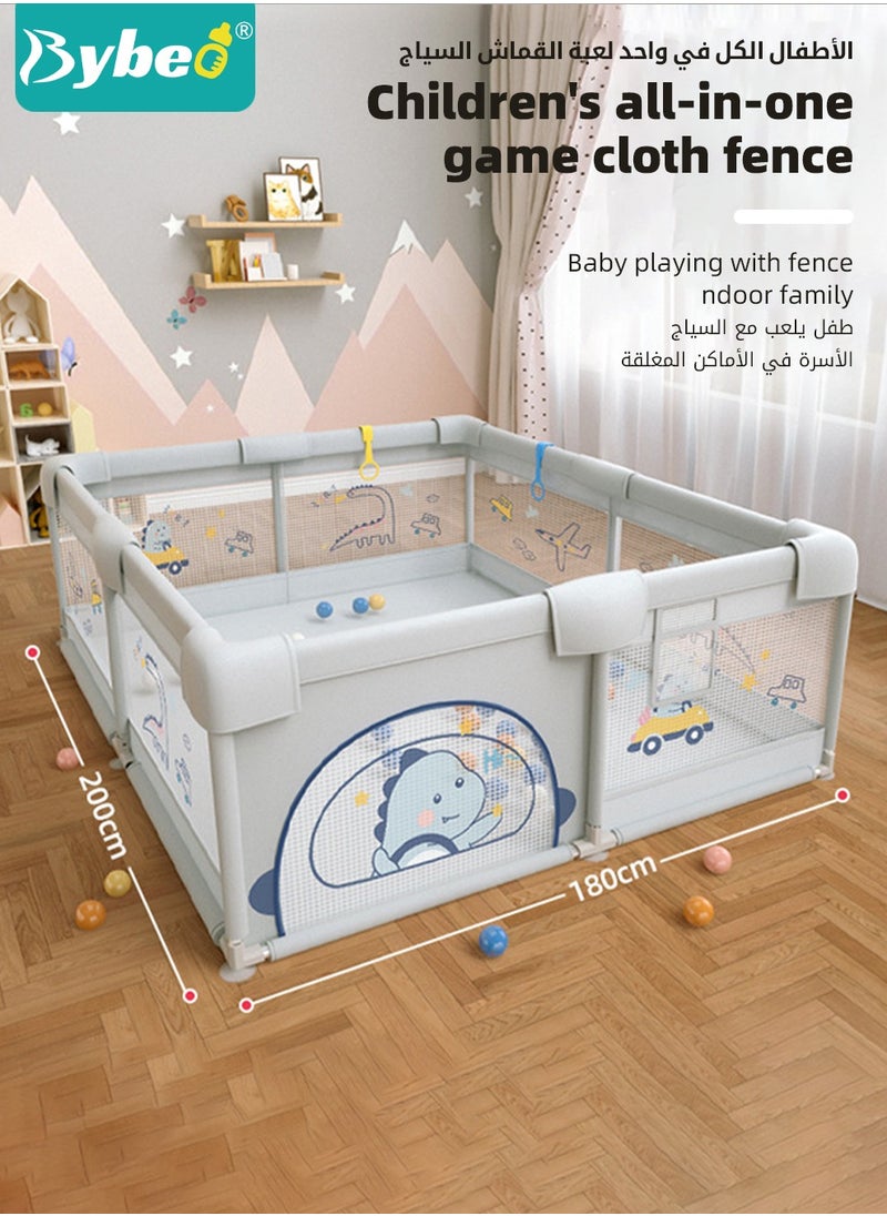 بيبو ساحة لعب أطفال كبيرة جداً، متنقلة الطي للأطفال الصغار، ومهد مواليد لأنشطة الرضع، منطقة لعب قوية مع بساط قابل للعكس، 2 علامة سحب، 60 كرة محيطية وحقيبة تخزين 150 × 180 سم  - Image 2