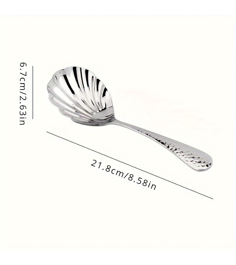 Stainless Steel Hammered Shell Spoon 1 Piece Serving Cutlery for Kitchen Buffet - Image 3