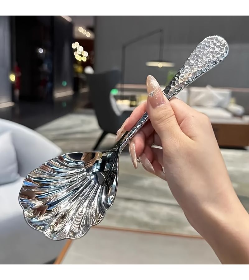 Stainless Steel Hammered Shell Spoon 1 Piece Serving Cutlery for Kitchen Buffet - Image 5