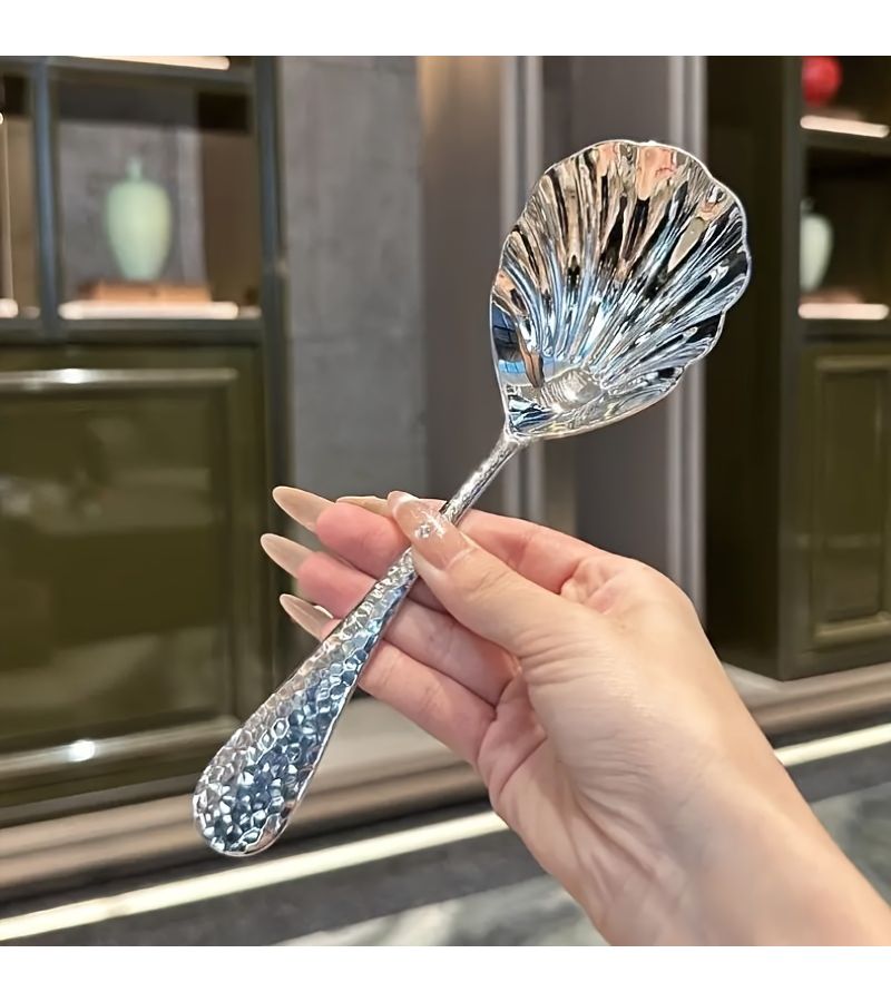 Stainless Steel Hammered Shell Spoon 1 Piece Serving Cutlery for Kitchen Buffet - Image 4