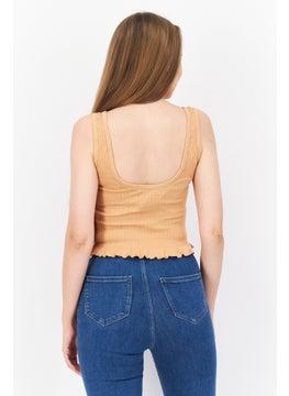 DKNY Jeans Women Scoop Neck Sleeveless Ribbed Top, Light Brown  - Image 4
