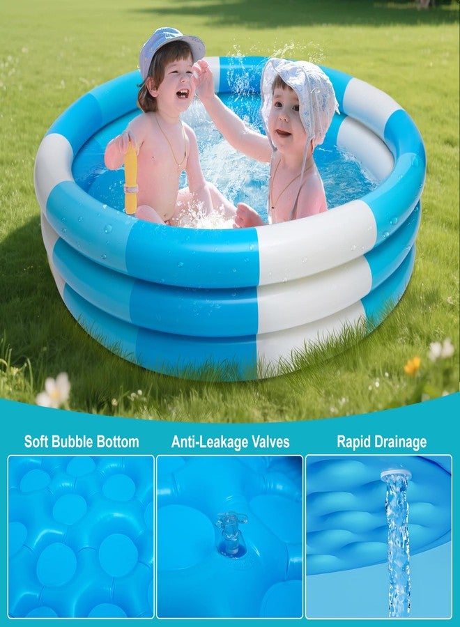 Auvitaya Inflatable Kiddie Pool, 3 Rings Round Blow up Swimming Pool for Baby Kids, Portable Toddler Stripe Water Splash Play Toys for Summer Backyard Party Birthday Gifts - Image 3