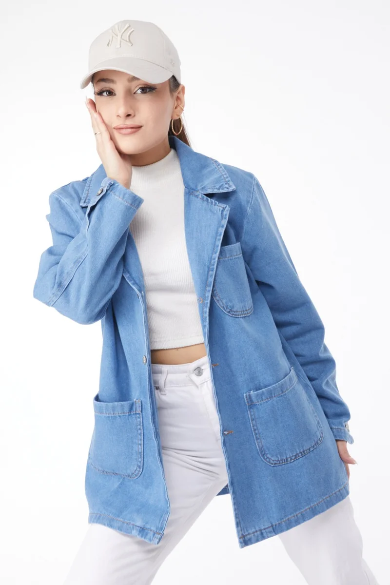 Tofisa 24049-BLUE Double Breasted Denim Jacket