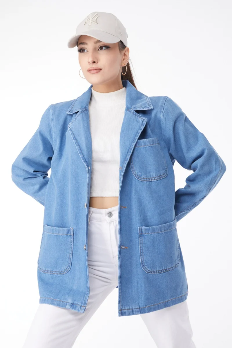 Tofisa 24049-BLUE Double Breasted Denim Jacket