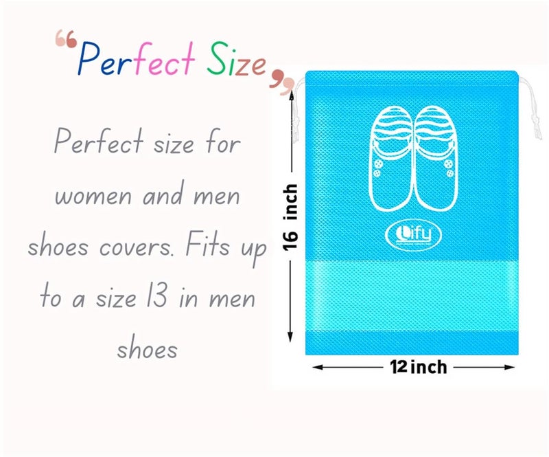 Lify Portable Fabric Travel Space Saving Storage Shoe Bags Organizer (Aqua Blue, 16 X 12'' Inches) - 10 Pieces Pack - Image 3