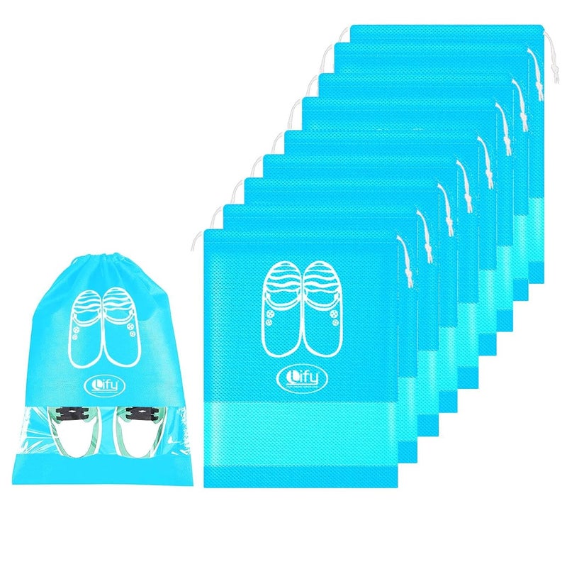 Lify Portable Fabric Travel Space Saving Storage Shoe Bags Organizer (Aqua Blue, 16 X 12'' Inches) - 10 Pieces Pack - Image 1