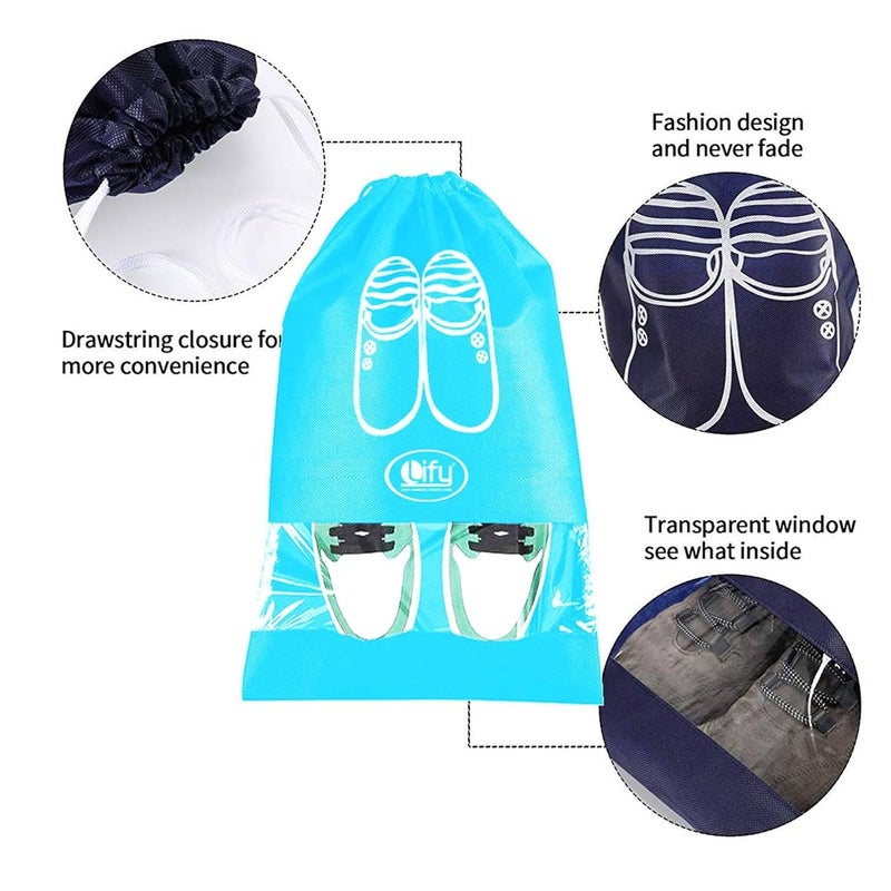Lify Portable Fabric Travel Space Saving Storage Shoe Bags Organizer (Aqua Blue, 16 X 12'' Inches) - 10 Pieces Pack - Image 2