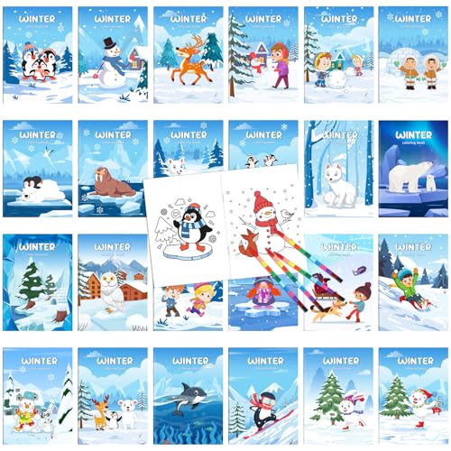 Liliful 24 Pcs Winter Coloring Book Bulk for Kids Winter Party Favors DIY Drawing Book with Polar Animals Patterns Small Activity Books Holiday Theme Birthday Goodie Bags - Image 1