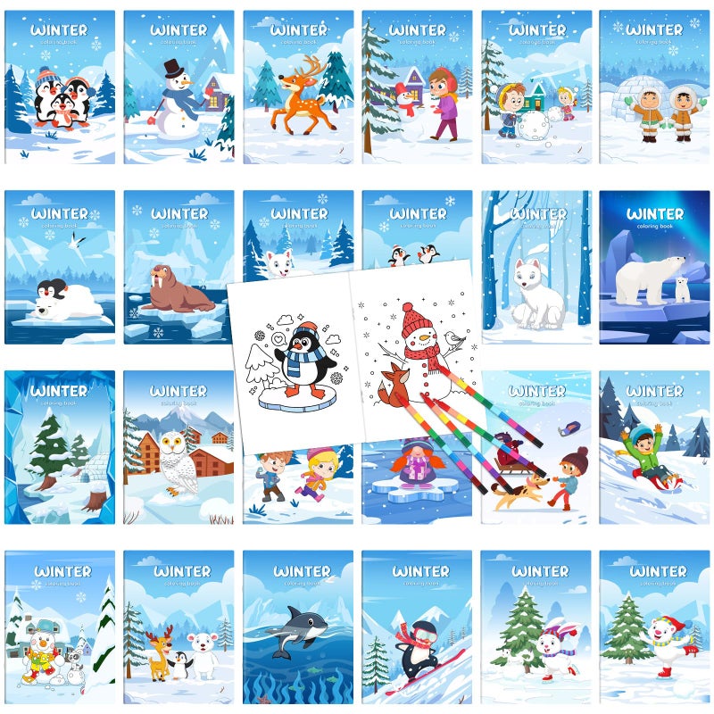 Liliful 24 Pcs Winter Coloring Book Bulk for Kids Winter Party Favors DIY Drawing Book with Polar Animals Patterns Small Activity Books Holiday Theme Birthday Goodie Bags - Image 3