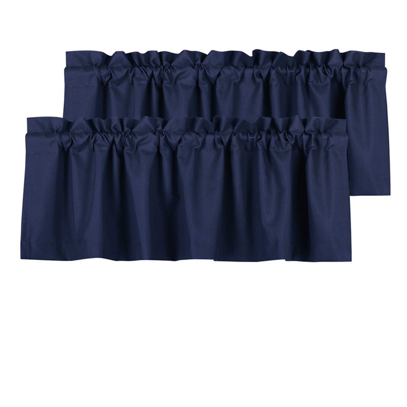 Valea Home Blackout Valance Curtains Waterproof Soft Rod Pocket Valance for Kitchen and Bathroom Window Room Darkening Valances for Bedroom 2 Panels 52 inch x 18 inch Navy Blue
