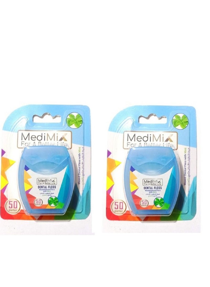 خيط لتنظيف الأسنان مشمع بالنعناع - قطعتين