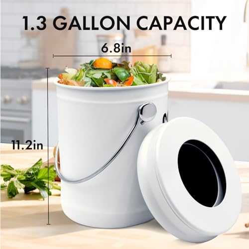 ENLOY Compost Bin Kitchen, ENLOY Countertop Compost Bin with Lid Use for Kitchen Food Waste, Powder Coated Rust Proof Odorless Compost Bucket, 1.3 Gallon, White - Image 2