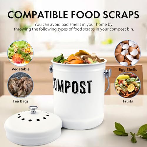 ENLOY Compost Bin Kitchen, ENLOY Countertop Compost Bin with Lid Use for Kitchen Food Waste, Powder Coated Rust Proof Odorless Compost Bucket, 1.3 Gallon, White - Image 3