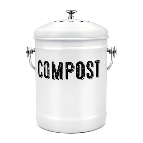 ENLOY Compost Bin Kitchen, ENLOY Countertop Compost Bin with Lid Use for Kitchen Food Waste, Powder Coated Rust Proof Odorless Compost Bucket, 1.3 Gallon, White - Image 1