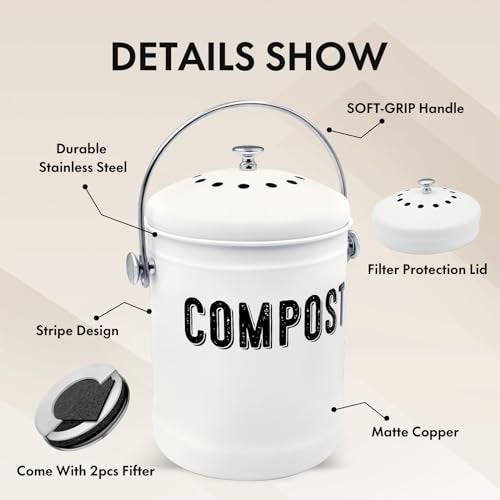 ENLOY Compost Bin Kitchen, ENLOY Countertop Compost Bin with Lid Use for Kitchen Food Waste, Powder Coated Rust Proof Odorless Compost Bucket, 1.3 Gallon, White - Image 4