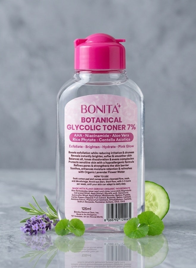 Bonita Botanical Glycolic Toner 7 Percent 125 ml Exfoliating Face Toner Skin Brightening Pore Refining Hydrating Facial Toner For Clear Smooth Skin - Image 1