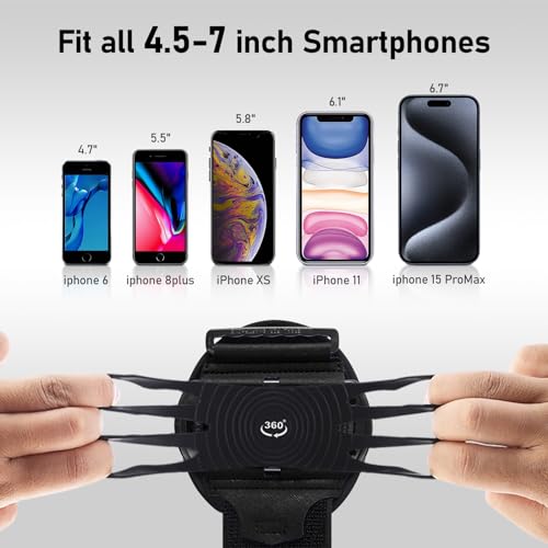HLOMOM Wristband Phone Holder for Running,Forearm Armbands 360° Rotatable & Detachable Compatible with All 4.5-7 inch Cellphone for iPhone 16/15/14/Pro/ProMax/13/12/11/mini/XS/XR,for Workout Jogging - Image 2