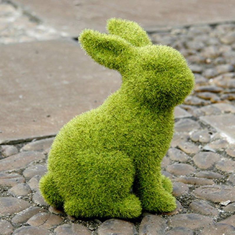 Easter Moss Bunny Flocked Rabbit Statue Figurine Festival Garden Yard Home Party Ornament Decoration - Image 2