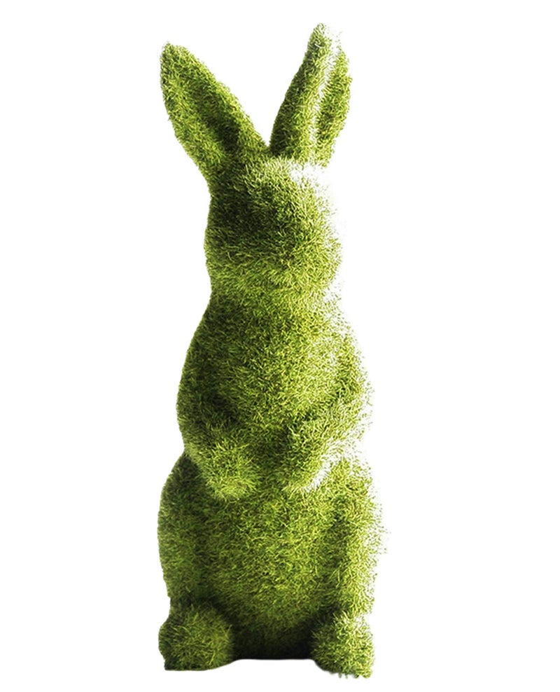 Easter Moss Bunny Flocked Rabbit Statue Figurine Festival Garden Yard Home Party Ornament Decoration - Image 1